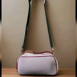 Plinio Visonà Italy Mesh Leather Crossbody Bag - White, Red & Green